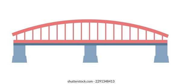 City infrastructure, isolated bridge with pillars and metal design. Architecture and modern sights for visitors and tourists. Infrastructure and town planning, passageway. Vector in flat style