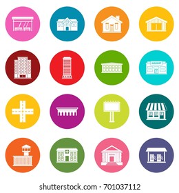City infrastructure items icons many colors set isolated on white for digital marketing