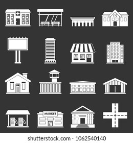 City infrastructure items icons set vector white isolated on grey background 