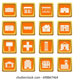 City infrastructure items icons set in orange color isolated vector illustration for web and any design