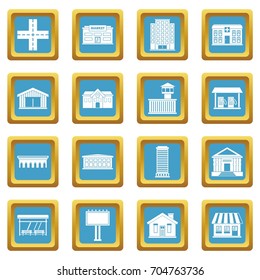 City infrastructure items icons set in azur color isolated vector illustration for web and any design