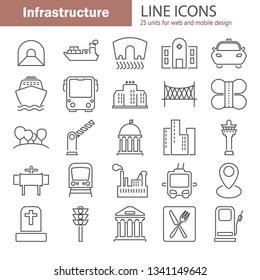 City infrastructure line icons set for web and mobile design