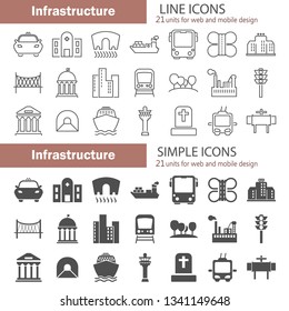 City infrastructure simple and line icons set for web and mobile design