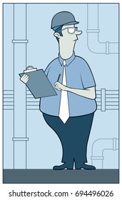 City Inspector / A man inspects the condition of pipes.
