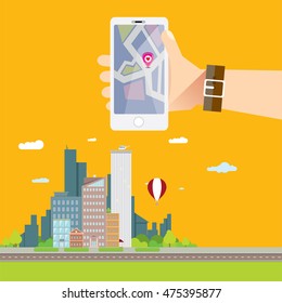 City internet navigation concept web banner. Smart city concept vector illustration