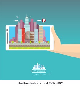 City internet navigation concept web banner. Smart city concept vector illustration