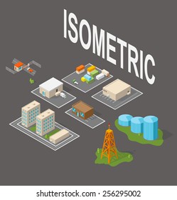 City. Isometric buildings set. Vector