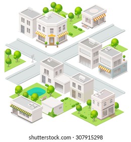 City  isometric buildings. Set of the vector elements. 