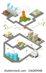 City. Isometric buildings. Vector.