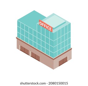 City isometric composition with isolated image of office glass building on blank background vector illustration
