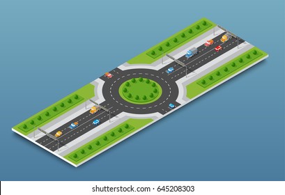 City isometric freeway traffic on the street road. Urban car transport vehicle and speed drive on the perspective scene