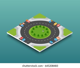 City isometric freeway traffic on the street road. Urban car transport vehicle and speed drive on the perspective scene