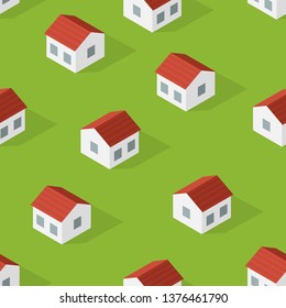 City isometric seamless pattern of the house, repetitive background