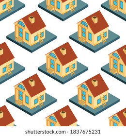 City isometric seamless pattern of the house, repetitive background