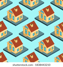 City isometric seamless pattern of the house, repetitive background
