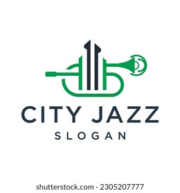 city jazz music logo design vector template