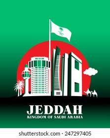 City of Jeddah Saudi Arabia Famous Buildings. Editable Vector Illustration