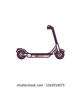 City kick scooter. Line style vector illustration. Modern electro scooter with handbrake system and battery. Eco and alternative personal transport for cities.