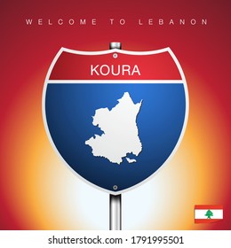 The City label and map of Koura District  of LEBANON In American Signs Style