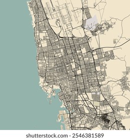 Cidade rotulada mapa de Jeddah, Saudi Arabia