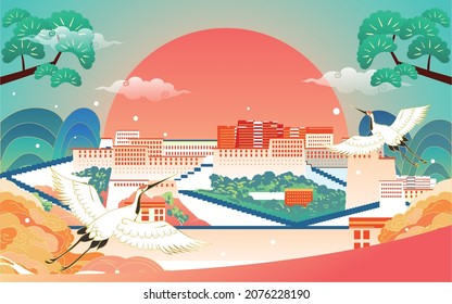 City landmark national tide background illustration Potala Palace poster in Lhasa