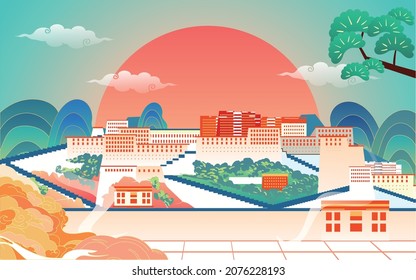 City landmark national tide background illustration Potala Palace poster in Lhasa