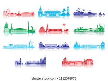 City landmarks silhouette. World cup 2018. All 11 host cities.