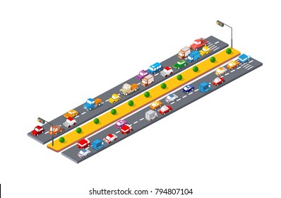 City landscape 3D colorful high-speed highway with cars and trees