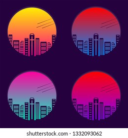 City landscape apocalypse vector illustration. Synthwave, retrowave style.