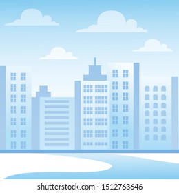 City Landscape Background with Modern Tall Buildings of Downtown or Business Area, City Development Vector Illustration