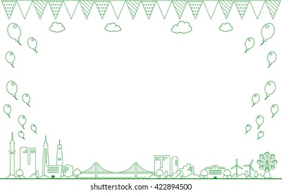 City landscape and balloons