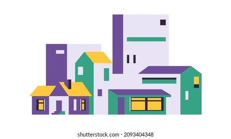 City landscape. A city with big houses and a shop. Vector illustration isolated on background.