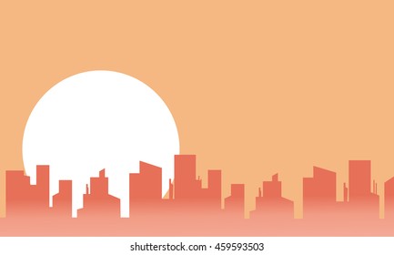 City landscape and big moon silhouettes vector illustration
