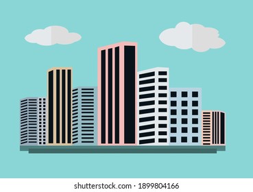 City Landscape Buildings and Architecture Silhouette Vector Background Collage Set.  Illustration in Simple Geometric Flat Style