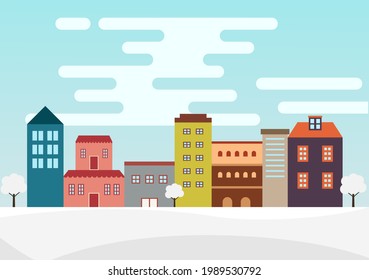 City Landscape Buildings and Architecture Silhouette Vector Background Collage Set. Illustration in Simple Geometric Flat Style