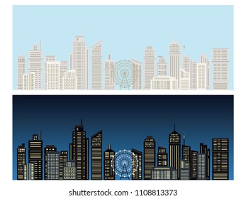 City landscape buildings vector banner set.