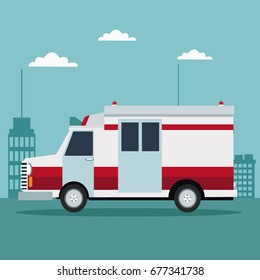 city landscape color background with ambulance truck