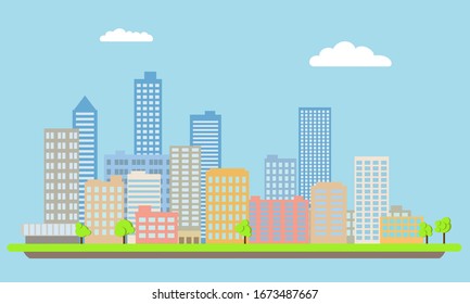 City landscape with colorful houses