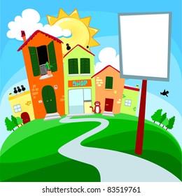 City landscape with customizable sign, vector