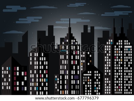 city landscape dark night idea vector background.