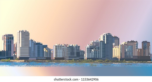 City landscape at dawn. Vector illustration