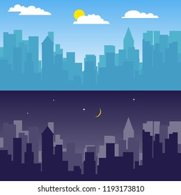 City landscape, day and night city landscape. Vector illustration of a cityscape.