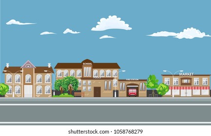 City landscape with different buildings.