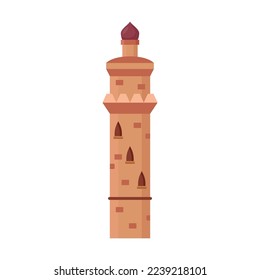 City or landscape element vector illustration. Ancient Islamic or Muslim castle for Arab village or town on white background