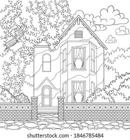 City landscape, English house, coloring book