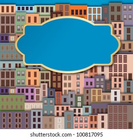City Landscape with facade of old buildings and place for text