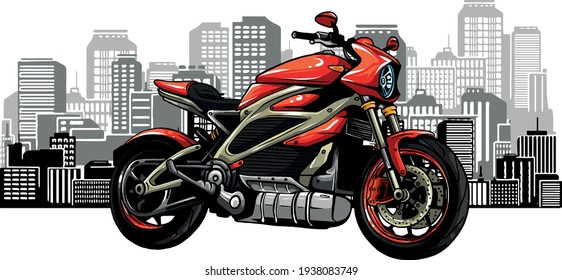 city landscape with fast motorbike vector illustration