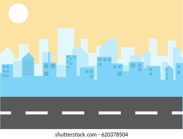 City landscape in flat style. The road cuts through the city. Vector. Illustration.