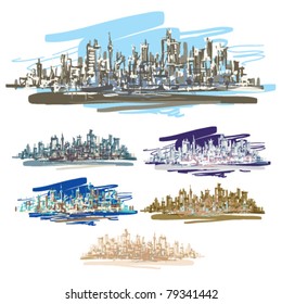 City landscape. Hand-drawn vector illustration.