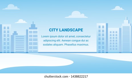 City Landscape Horizontal Banner, Modern Tall Buildings of Downtown or Business Area. Cityscape with Skyscrapers. City Development, Construction and Architecture Background. Flat Vector Illustration